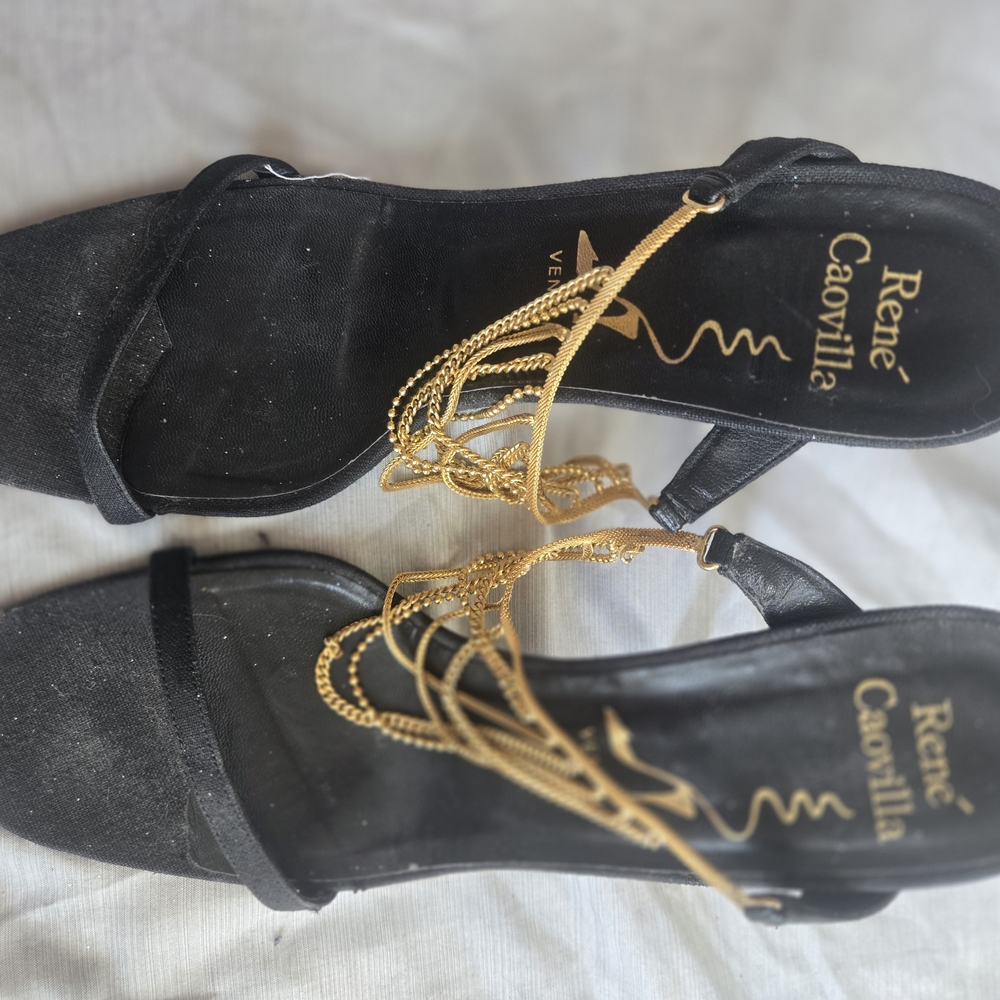 Rene Caovilla Black and Gold Women's Shoes